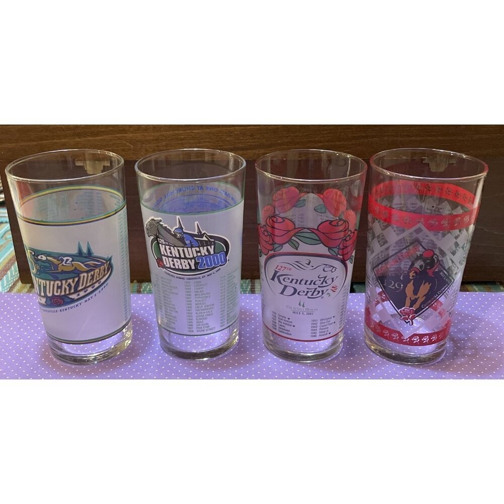 Kentucky Derby Drinking Glasses Julep LOT OF 4 1999 2000 2001 2003 Vintage 5.5”